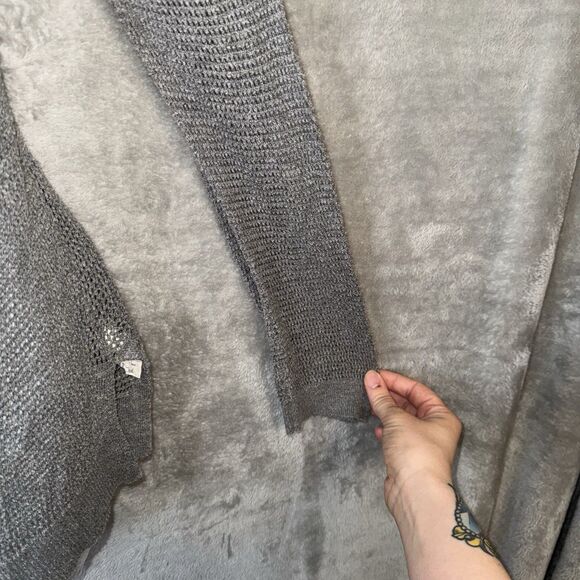 American Eagle Gray Open Knit Button Front Cardigan Sweater Large Capsule Casual - Picture 4 of 11